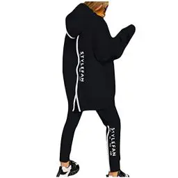 Produktbild: XIADUOBAAN Jogginganzug Damen Warm Winter Set 2 Teilig Hosenanzug Damen Jacke Damen Hoodie Langarm Trainingsanzug Damen Fitness Lang Jogging Hose Hausanzug Damen Casual Einfarbig Buchstabenmuster