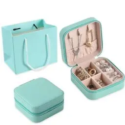 Produktbild: XIANGLONGY Schmuckkästchen Reise, Schmuckschatulle Klein, Schmuckbox für Ringe Ohrringe Armbänder Halsketten, Kreative Weihnachtsgeschenke für Damen (Blau)