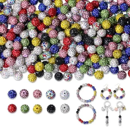 Produktbild: XIANNVXI 10mm Strass Perlen zum Auffädeln Bunte Perlen Glitzerperlen Perlen für Armbänder Ohrringe Kette DIY Schmuckherstellung 10 Farbe (100 Stück)