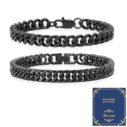Produktbild: XIANNVXI 21cm Herren Edelstahl Armband Schwarz - Kubanische Armbänder für Männer - Geschenke für Papa Ehemann, 8mm (2 Stück)