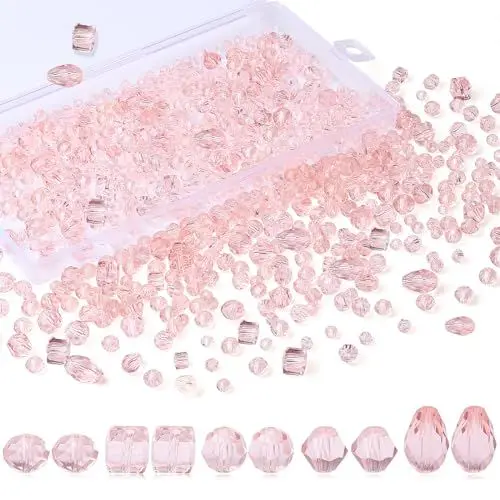 Produktbild: XIANNVXI Rosa Glasperlen zum Auffädeln, Bastelperlen Set 4/6/8 mm, 800 Stück Glitzer Perlen für Armbänder Ohrringe Basteln DIY Schmuckherstellung