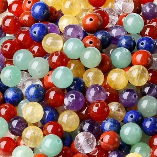 Produktbild: XIANNVXI 8mm 7 Chakra Naturstein Perlen zum Auffädeln mit Loch Runde Kristalle Edelsteine zum Auffädeln Bunte Perlen für Armbänder Ketten DIY Schmuck Basteln (ca. 47 Stück)