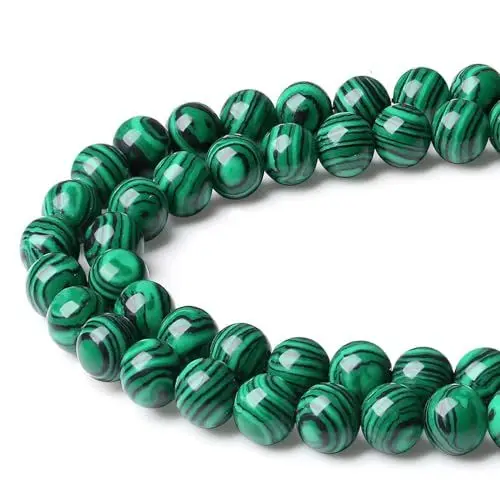 Produktbild: XIANNVXI 8mm Naturstein Grüner Malachit Perlen zum Auffädeln mit Loch Runde Kristalle Edelsteine zum Auffädeln Perlen für Armbänder Ketten DIY Schmuck Basteln (ca. 47 Stück)