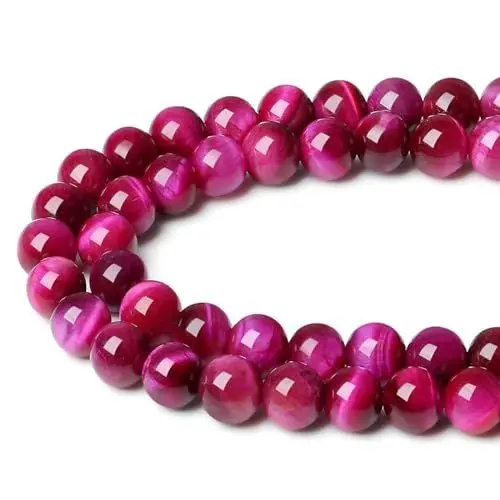 Produktbild: XIANNVXI 8mm Naturstein Magenta Tigerauge Perlen zum Auffädeln mit Loch Runde Kristalle Edelsteine zum Auffädeln Perlen für Armbänder Ketten DIY Schmuck Basteln (ca. 47 Stück)
