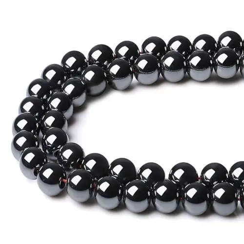 Produktbild: XIANNVXI 8mm Naturstein Schwarze Hämatit Perlen zum Auffädeln mit Loch Runde Kristalle Edelsteine zum Auffädeln Perlen für Armbänder Ketten DIY Schmuck Basteln (ca. 47 Stück)