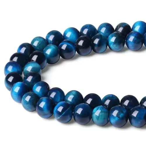 Produktbild: XIANNVXI 8mm Naturstein Tigerauge Blaue Perlen zum Auffädeln mit Loch Runde Kristalle Edelsteine zum Auffädeln Perlen für Armbänder Ketten DIY Schmuck Basteln (ca. 47 Stück)
