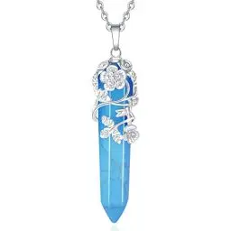 Produktbild: XIANNVXI Blume Gewickelt Natürlichen Blauen Türkis Punkt Anhänger Halskette Reiki Heilung Kristalle Stein Halsketten Edelstein Quarz-Schmuck für Frauen