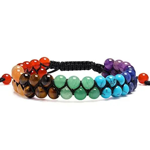 Produktbild: XIANNVXI Chakra Armband Damen Herren Perlenarmband Natürliche Kristalle Edelsteine Heilsteine Armband Double Layer Verstellbare Seil Armbänder Best Friends Geschenke