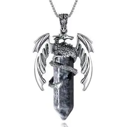 Produktbild: XIANNVXI Edelsteine Drachen Kette Herren Kristalle ketten für Herren Anhänger Sechseckiger Edelstahl Silber Herren Halsketten Spiritueller Schmuck Halskette zum Vatertag Geschenke（Labradorit）