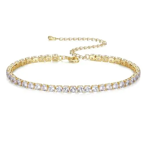 Produktbild: XIANNVXI Gold Fußkettchen für Damen, 5A Cubic Zirkonia Tennis Fussketten für Frauen mit 14K Vergoldet Armband Eleganter Glänzend für Strand Schmuck Geschenke (4MM)