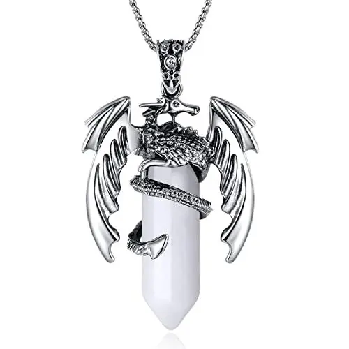 Produktbild: XIANNVXI Kristalle Drachen Kette Herren Edelsteine ketten für Herren Anhänger Edelstahl Silber Herren Halsketten Spiritueller Halskette Schmuck（Klarer Quarz）