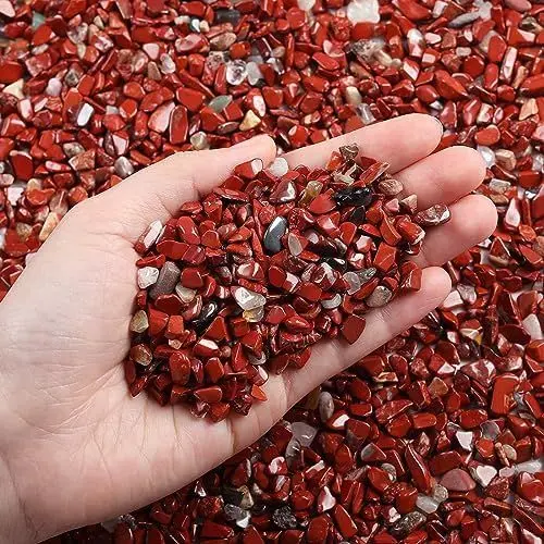 Produktbild: XIANNVXI Kristalle Trommelsteine Chips Set Red Jasper Mini Edelsteine Heilsteine Kristall Steine Vase Füller Deko Steine Kleine (100G)