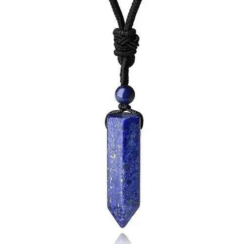 Produktbild: XIANNVXI Lapislazuli Kette Herren Damen Kristalle Anhänger Sechseckiger Punkt Anhänger Ketten Heilung Kristall Natürliche Edelsteine Verstellbares Seil Reiki Schmuck Halskette Papa Geschenke