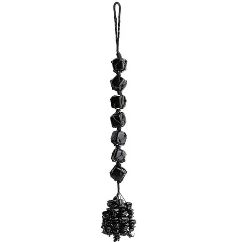Produktbild: XIANNVXI Obsidian Stein Auto Rückspiegel Anhänger Kristalle Edelsteine 7 Schwarz Steine Hängende Auto Anhänger für Spiegel Reiki Esoterik Geschenke