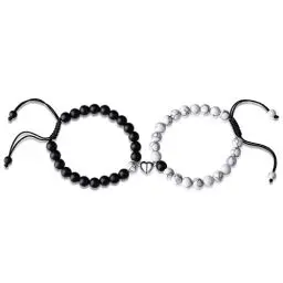 Produktbild: XIANNVXI Pärchen Armband Partnerarmbänder Kristalle Perlen Partner Armbänder für Paare Herz Matching Bracelets Valentinstag Geschenke für Frauen Männer（Lava Rock & Weiß Türkis）