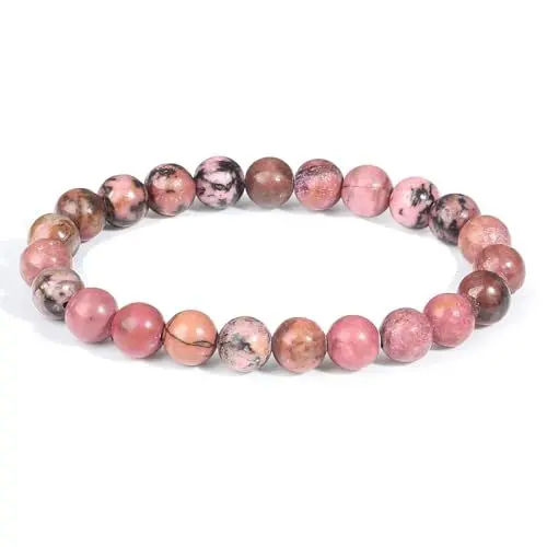 Produktbild: XIANNVXI Rhodonit Armband 8mm Perlen Perlenarmband Kristalle Armband Echte Rhodonit Stein Armbänder Damen Geschenk für Mama