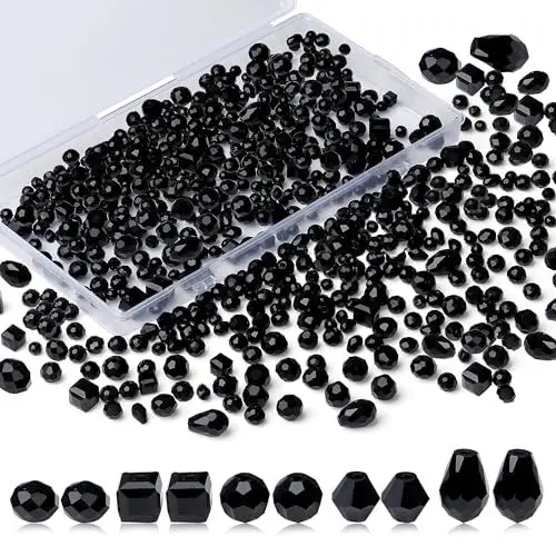 Produktbild: XIANNVXI Schwarz Glasperlen zum Auffädeln, Bastelperlen Set 4/6/8 mm Perlen zum Auffädeln, 800 Stück Glasperlen für Armbänder Halsketten Ohrringe Basteln DIY Schmuckherstellung (Schwarz Perlen)