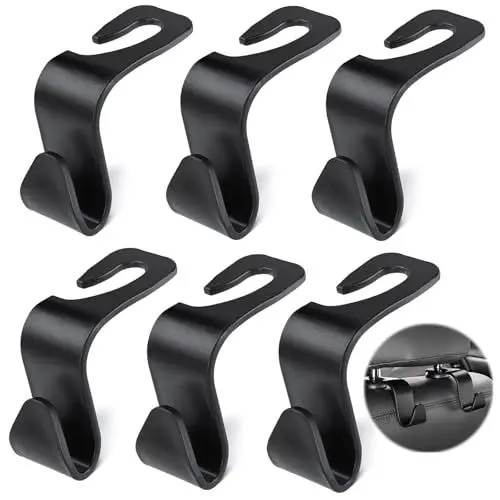 Produktbild: xiaowanwan 6 Stück Haken Auto Kopfstütze,Autositz Kopfstütze Haken,Auto Organizer Rücksitz Haken,Auto Rücksitz Kopfstütze Haken für Aktentasche Becher Handtaschen (Schwarz)