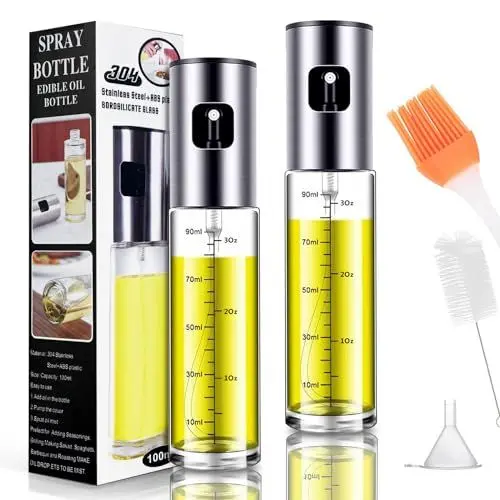 Produktbild: xiaoxianxian 2 Stück Ölsprüher zum Kochen,Ölsprüher für Speiseöl Glas,Sprühflasche für Speiseöl zum Grillen, Kochen, Salate (Silber)