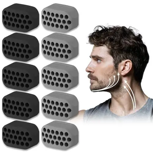 Produktbild: xiaoxiaozhijia 10 Stück Jawline Gummi, Kiefer Trainer, Jawline Trainer, Jaw Exerciser für Frauen und Männer für Kiefer Exerciser und Schöne Kieferlinie (Schwarz grau)