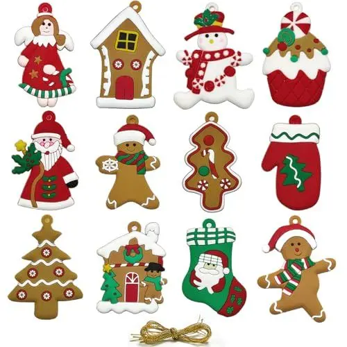 Produktbild: xiaoxiaozhijia 12 Stück Lebkuchenmann Anhänger,Weihnachtsschmuck,PVC Material,Traditionelle Lebkuchen-Weihnachtsdekoration Für Festliche Feiern Haushalt Parteien schmücken (Stil 1)