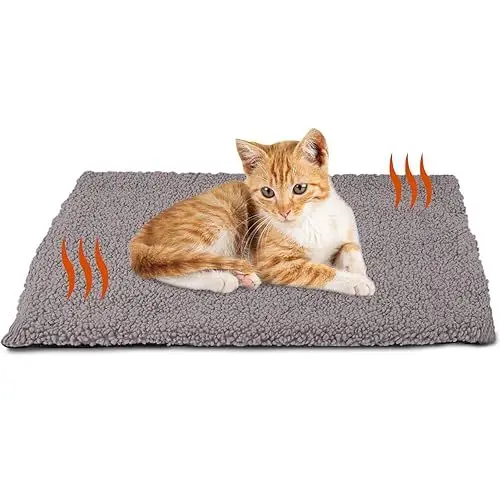 Produktbild: XIAPIA Selbstheizende Decke Katze Hunde, Flauschig Selbstwärmende Katzendecke ohne Kabel, Wärmedecke Heizdecke ohne Strom, Washbar Thermodecke Katzenkissen Katzenbett Indoor 60 * 45 cm Grau