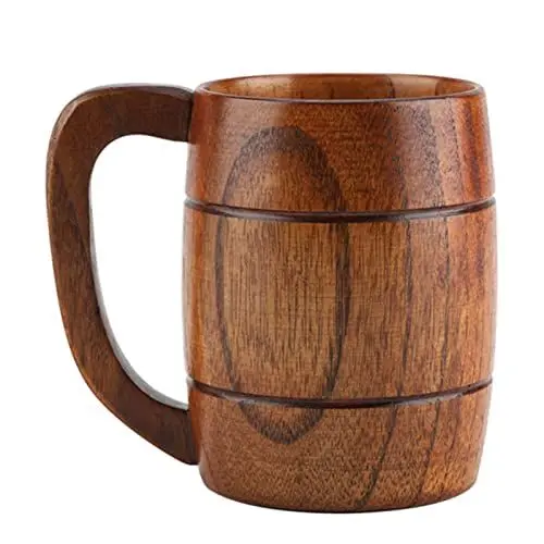 Produktbild: XIASABA Handgefertigter Bierkrug aus Holz, Retro-Bierkrug mit großem Fassungsvermögen für Tee und Wasser, klassischer Holz-Trinkbecher mit Griff, Holz-Bierkrüge zum Trinken von