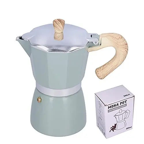 Produktbild: XIASABA Kaffeemaschine, 300 ml, Kaffeekanne, Kaffeekessel für Gasherd, Elektroherd, italienische Kaffeemaschine, Perkolator, Kaffeekanne (See türkis)