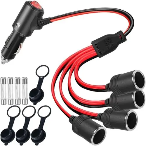Produktbild: Xiatiaosann 1 bis 4 Auto-Zigarettenanzünder-Splitter, 12-V-Zigarettenanzünder-Y-Verlängerungskabel, 16 AWG-Steckdosen-Ladeanschluss mit Ein-/Aus-Schalter, für Auto, Kühlschrank, LKW, Boot