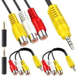 Produktbild: Xiatiaosann 3.5MM zu 3 RCA Konverter Kabel, 3.5mm TRRS Stecker zu 3RCA Buchse AV Video Komponenten Kabel Ersatz für TCL TV, mit 3.5mm CTIA zu OMTP Adapter (2 Pack, 23CM/9in)