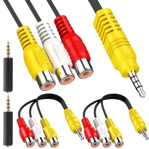 Produktbild: Xiatiaosann 3.5MM zu 3 RCA Konverter Kabel, 3.5mm TRRS Stecker zu 3RCA Buchse AV Video Komponenten Kabel Ersatz für TCL TV, mit 3.5mm CTIA zu OMTP Adapter (2 Pack, 23CM/9in)
