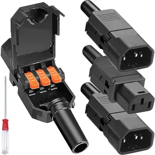 Produktbild: Xiatiaosann 4 Stück IEC320 C13 C14-Stecker, 250 V, 10 A, 3-polig, weiblich, männlich, Inline, abnehmbarer Netzstecker-Steckdosenadapter, für PDU-Schrank, Elektroauto, LED-Licht, Computergehäuse