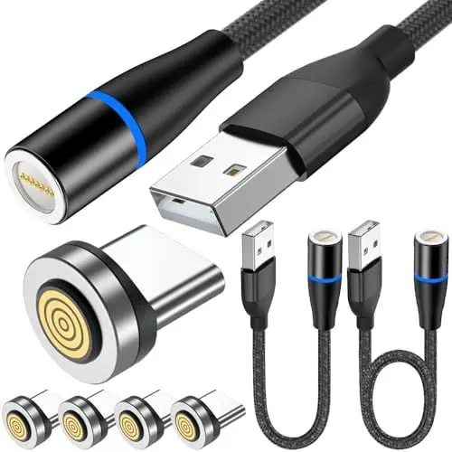 Produktbild: Xiatiaosann 7-poliges magnetisches Ladekabel, Typ-C-zu-USB-magnetisches Ladekabel mit LED-Leuchte (2 m + 1 m) für Typ-C-Geräte, mit magnetischen Typ-C-Steckern