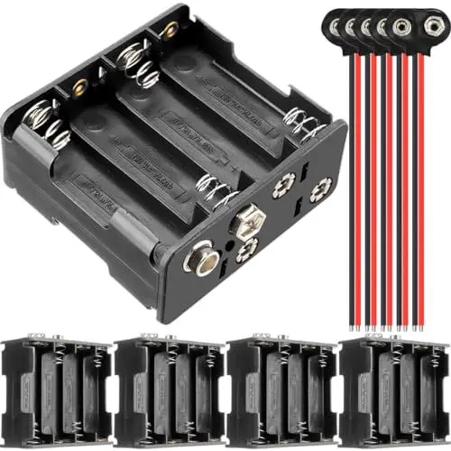 Produktbild: Xiatiaosann 8 AA-Batteriehalter 12V 8 x 1,5 V verdicken Batteriegehäuse Box 8 Steckplätze Kunststoffbox mit T-Typ-Batterie-Schnappverbinder-Kit, Batteriebox für LED-Licht-RC-Auto, 5 Stück