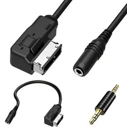 Produktbild: Xiatiaosann Auto Audio MMI/AMI auf 3.5mm Buchse AUX Kable für Mercedes für Benz, Musik-AUX-MI-Schnittstellenadapter für Smartphones MP3 Tablets, 35 cm/1 FT, mit 3,5-mm-Stecker-zu-Stecker-Adapter
