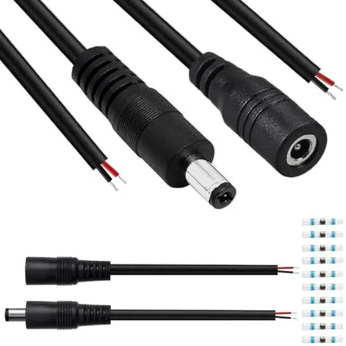 Produktbild: Xiatiaosann DC-Stromkabel 5,5 x 2,5 16 AWG Hohlstecker männlich weiblich DC5525 30 cm Stromkabel 1,5 mm² Kupferdraht offenes Ende, für Gitarrenpedal