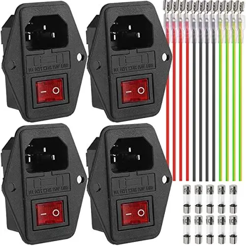 Produktbild: Xiatiaosann IEC320 C14 Kaltgeräte Einbau-Stecker 250V/10A 3-polige Audio Kaltgeräte-Buchse für Wasserkocher Computer, mit 5 Stück 5A Sicherung & 5 Stück 10A Sicherung, 4 Stück Steckdose