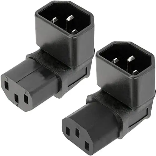 Produktbild: Xiatiaosann IEC-Stecker C14 auf C13-Buchse, 90 Grad nach unten, oben, rechtwinkliger Stromverlängerungsadapter für PDU und USV, 3-poliger 250-V-10-A-IEC320-Anschluss