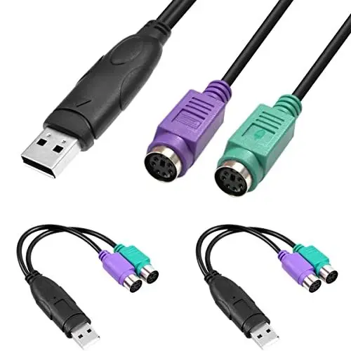 Produktbild: Xiatiaosann PS2 auf USB Adapterkabel Tastatur-Maus-Adapterkabel, PS/2 Buchse auf USB A Stecker mit Chip, 2 Stück 2 in 1 PS2 auf USB 2.0 Konverterkabel