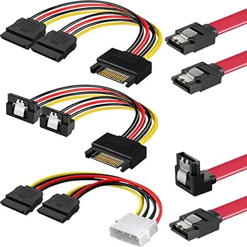 Produktbild: Xiatiaosann SATA Kabel Stromkabel Datenkabel SSD-HHD-Kabelsatz, Molex 4-pin auf 2x SATA 15-pin Stromkabel, SATA Y Splitter, 5 Stück Festplattenkabel-Kit