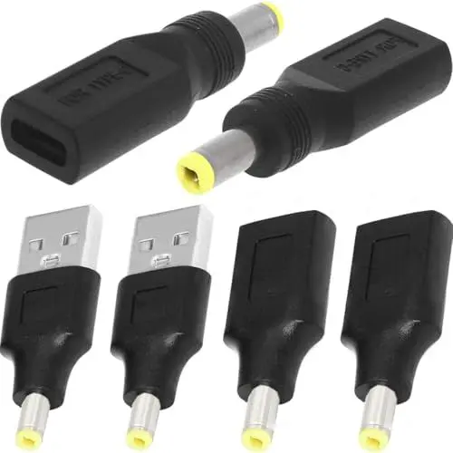 Produktbild: Xiatiaosann USB A 5,5 x 2,5 mm auf DC-Netzadapter, USB A auf DC-Adapter für 5-V-Hohlraum-Netzstecker, Ladekabel, USB C auf DC-Konverter Anschlussbuchse, Netzteil für Audio, Router, Schreibtischlampe