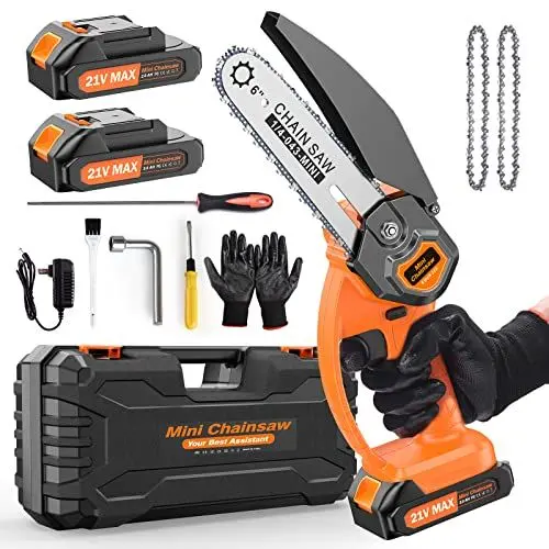 Produktbild: XIAZIR Kettensäge 6 Zoll Mini Tragbare 21V Zwei Strom Ein Ladegerät CE Europäischer Standard, mit Ladegerät, Akku, Schraubenschlüssel, geeignet für den Garten
