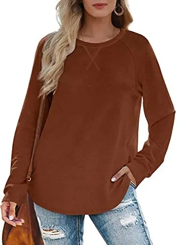 Produktbild: XIEERDUO Pullover Damen Rundhals Langarmshirt Langarm Locker Sweatshirt Longsleeve Tshirt Winter Casual Oberteile Karamell XXL