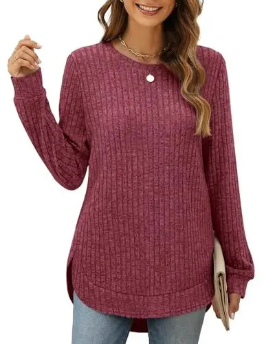 Produktbild: XIEERDUO Pullover Damen Strickpullover Sweatshirt Langarmshirt Herbst Winter Tunika Tshirt Elegant Oberteile Top Rosa XL