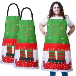 Produktbild: XIEJINJIA 2 Stücke Weihnachten Verstellbare Schürze Lange Krawatten mit 2 Taschen Küche Kochen Backen Gartenarbeit Malerei für Frauen Männer