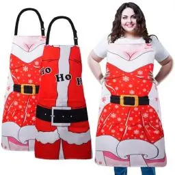 Produktbild: XIEJINJIA 2 Stücke Weihnachten Verstellbare Schürzen Anime Frau Ehemann Lustige Flirty Geschenk Lange Krawatten mit 2 Taschen Chef BBQ Kochen Weihnachtsfeier Supplies für Männer Frauen