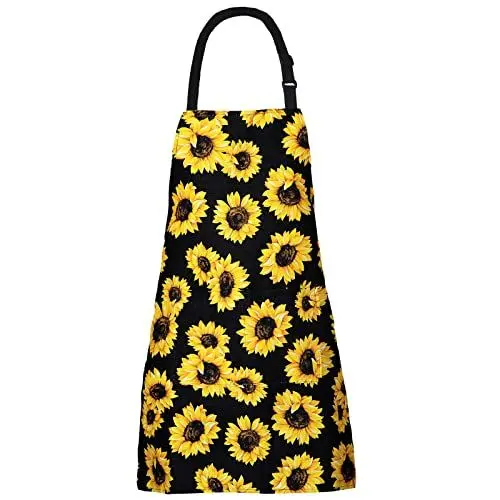 Produktbild: XIEJINJIA Verstellbare Schürze Lange Krawatten mit 2 Taschen Küche Kochen Backen Gartenarbeit Malerei für Frauen Männer Sonnenblume