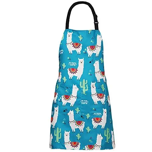 Produktbild: XIEJINJIA Verstellbare Schürze Lange Krawatten mit 2 Taschen Küche Kochen Backen Gartenarbeit Malerei für Frauen Männer Lama