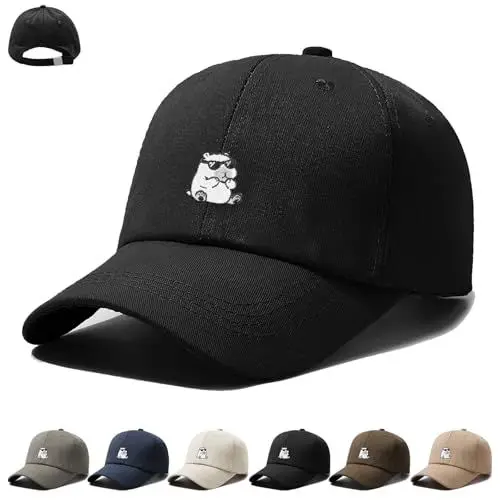 Produktbild: XIEXIESHER Baseballkappe Baumwolle Gesticktes Capybara Design, Metallverschluss Verstellbar, Basecap Kappe, Basecap für Herren Damen, Sonnenschutz Schildmütze Outdoor Reisen (Schwarz)