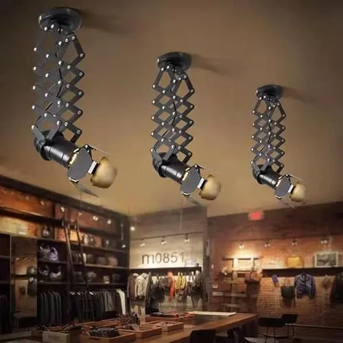 Produktbild: XIHOME Schwarz Hängeleuchte,Vintage-Stil,220V,halbbündig montierbar,Retro,ausziehbare Arme,Deckenleuchte/Strahler mit 4 verstellbaren Abstrahlwinkeln(E27 LED-Lampe nicht enthalten)